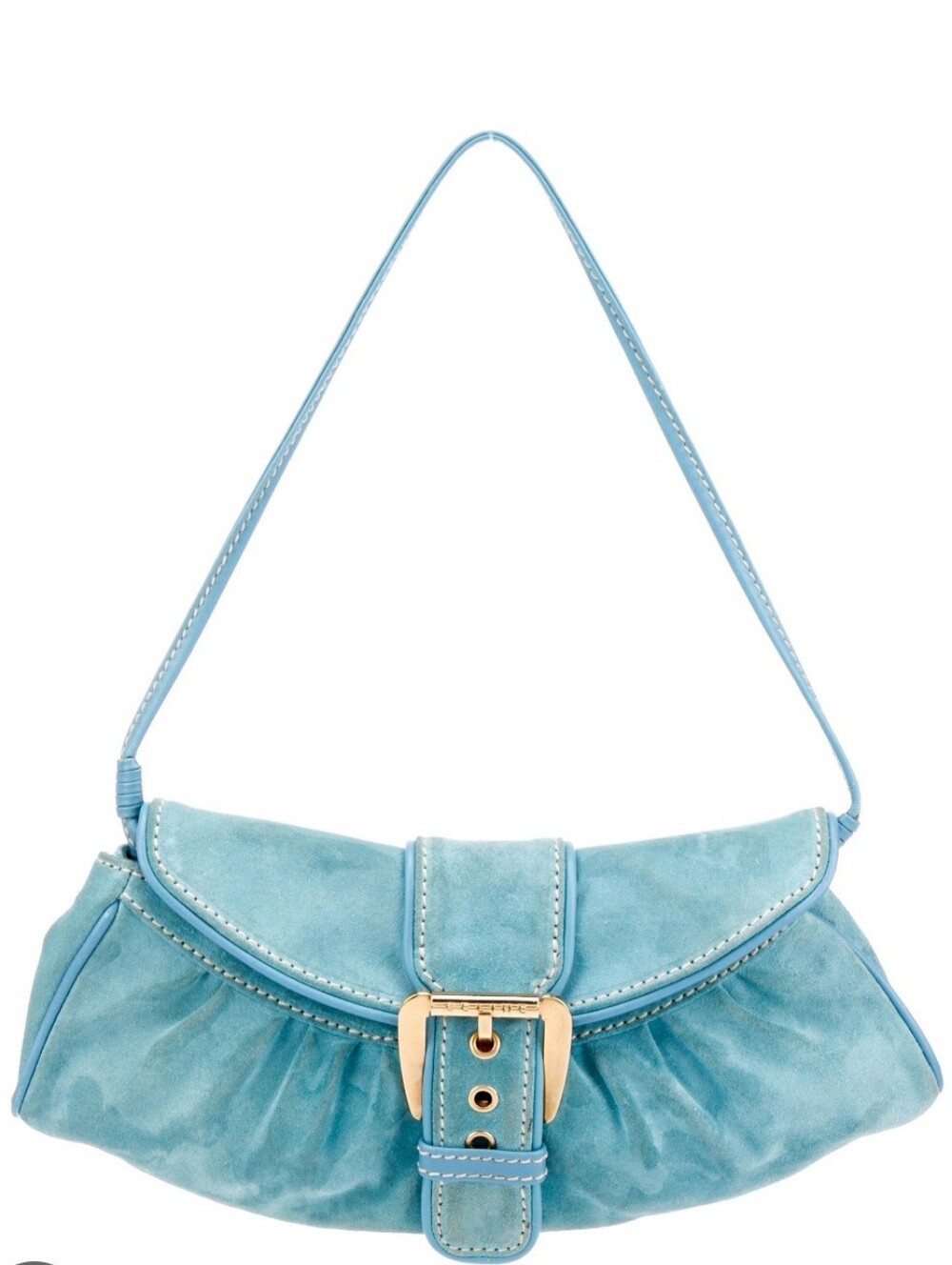 Celine Vintage Suede Gold Buckle Bag Blue